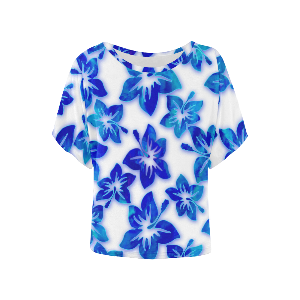 blue hibiscus Women's Batwing-Sleeved Blouse T shirt (Model T44)