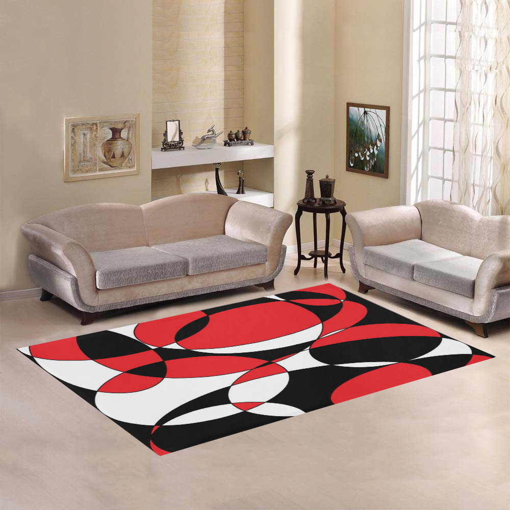 Black, White and Red Ellipticals Area Rug7'x5'