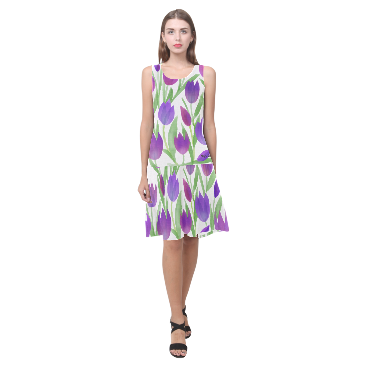 Purple Tulips. Inspired by the Magic Island of Gotland. Sleeveless Splicing Shift Dress(Model D17)