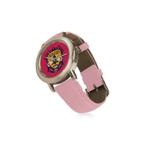 Kuba Face Mask Pink Women's Rose Gold Leather Strap Watch(Model 201)