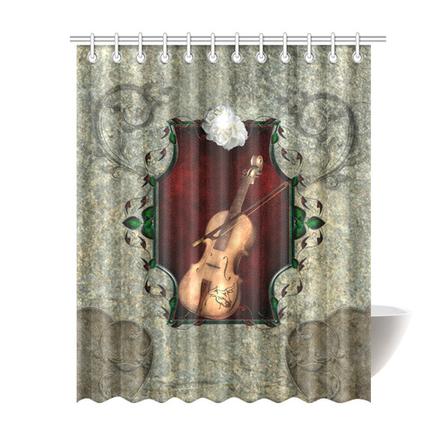 Violin with violin bow and flowers Shower Curtain 69"x84"