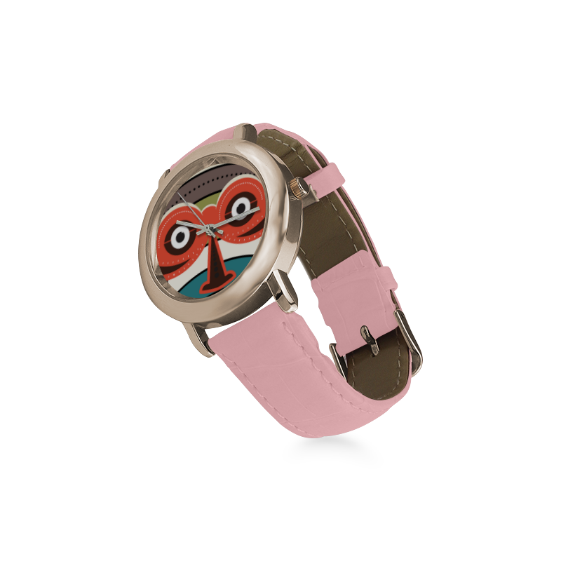 African Authentic Tribal Women's Rose Gold Leather Strap Watch(Model 201)