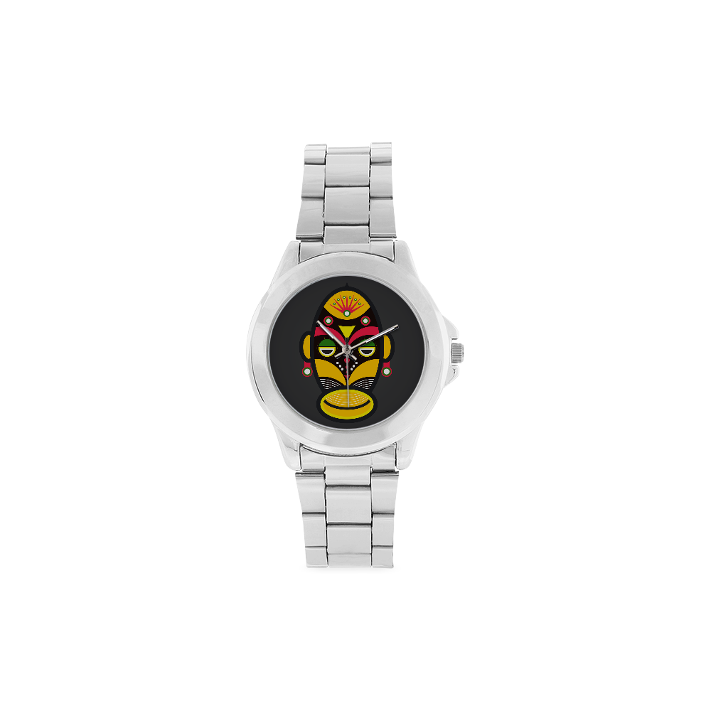 African Traditional Tribal Mask Unisex Stainless Steel Watch(Model 103)