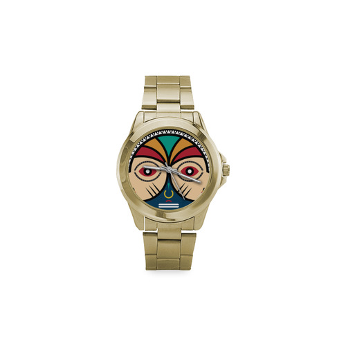 Round Tribal Mask Custom Gilt Watch(Model 101)
