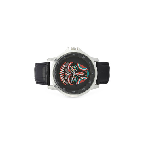 Lulua Ethnic Tribal Mask Unisex Stainless Steel Leather Strap Watch(Model 202)
