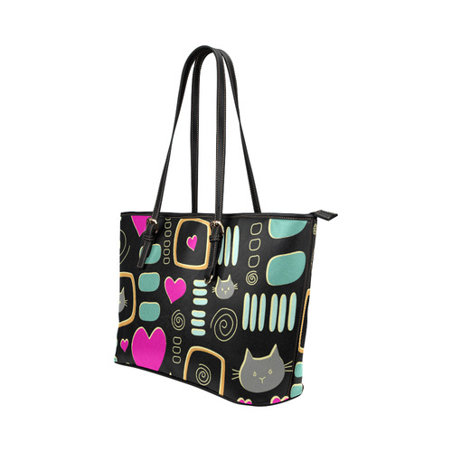 Love Cats Leather Tote Bag/Large (Model 1651)