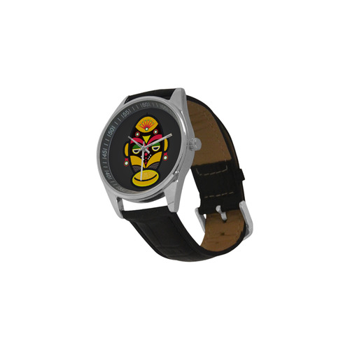 African Traditional Tribal Mask Men's Casual Leather Strap Watch(Model 211)
