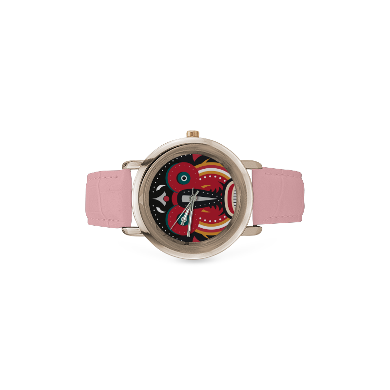 Ethnic African Tribal Women's Rose Gold Leather Strap Watch(Model 201)