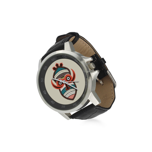 African Authentic Tribal Mask Unisex Stainless Steel Leather Strap Watch(Model 202)