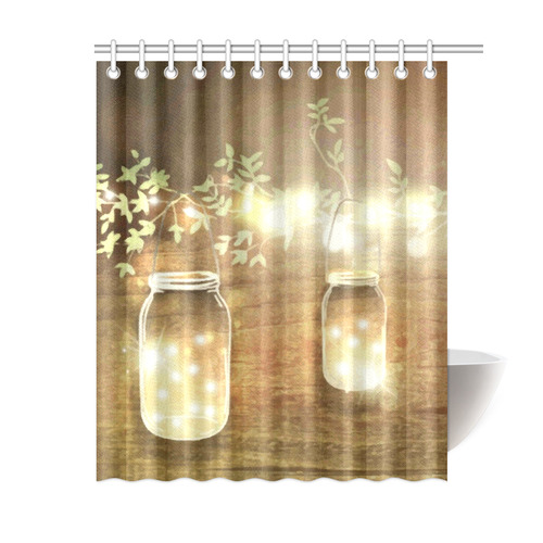 Floral Mason Jars Light Rustic Fence Shower Curtain 60"x72"