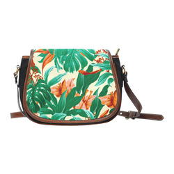 Tropical Jungle Leaves Floral Saddle Bag/Small (Model 1649)(Flap Customization)