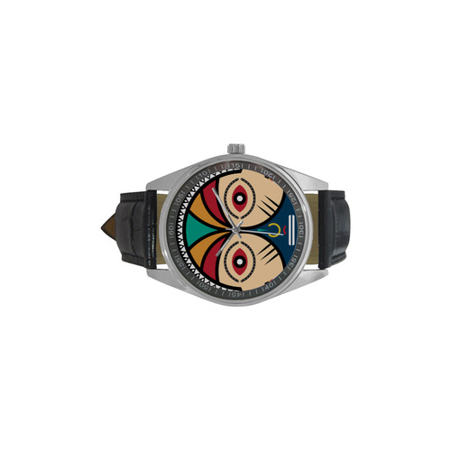 Round Tribal Mask Men's Casual Leather Strap Watch(Model 211)