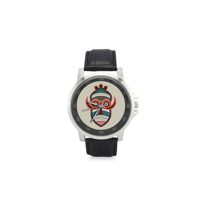 African Authentic Tribal Mask Unisex Stainless Steel Leather Strap Watch(Model 202)