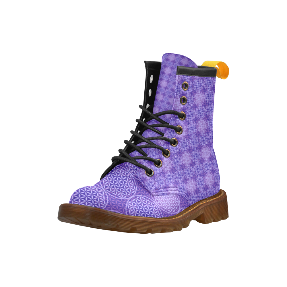 FLOWER OF LIFE stamp pattern purple violet High Grade PU Leather Martin Boots For Women Model 402H