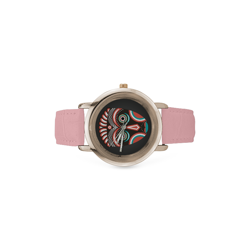 Lulua Ethnic Tribal Mask Women's Rose Gold Leather Strap Watch(Model 201)