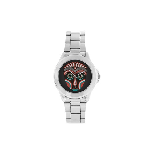 Lulua Ethnic Tribal Mask Unisex Stainless Steel Watch(Model 103)