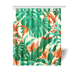 Tropical Jungle Leaves Floral Shower Curtain 60"x72"