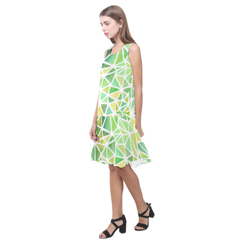 Mosaic Green. Inspired by the Magic Island of Gotland. Sleeveless Splicing Shift Dress(Model D17)
