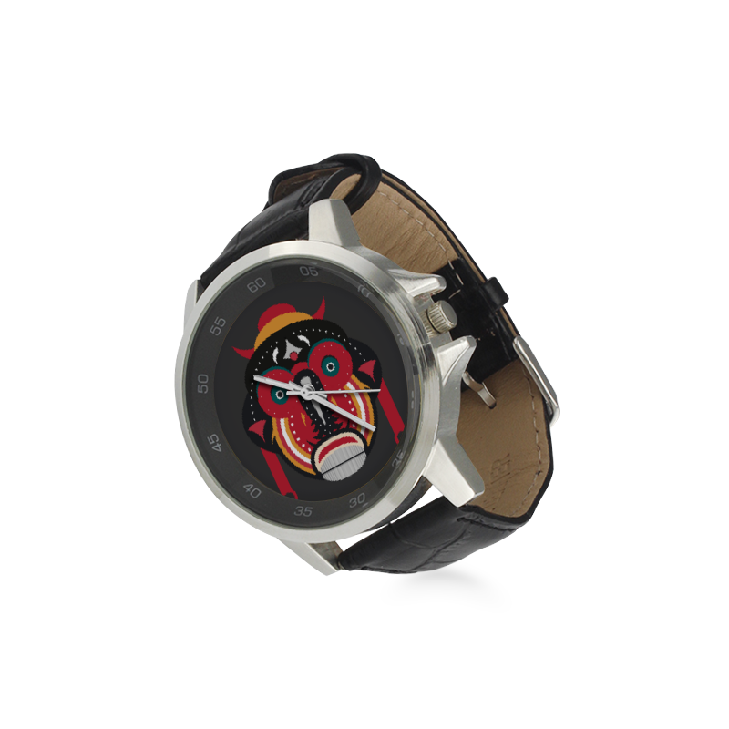 Ethnic African Tribal Art Unisex Stainless Steel Leather Strap Watch(Model 202)