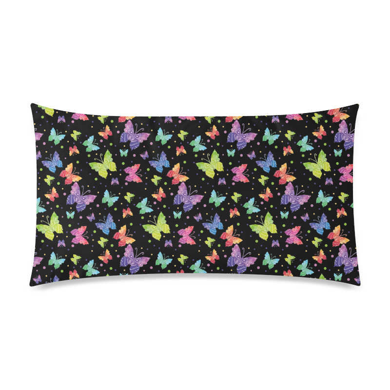 Colorful Butterflies Black Edition Rectangle Pillow Case 20"x36"(Twin Sides)