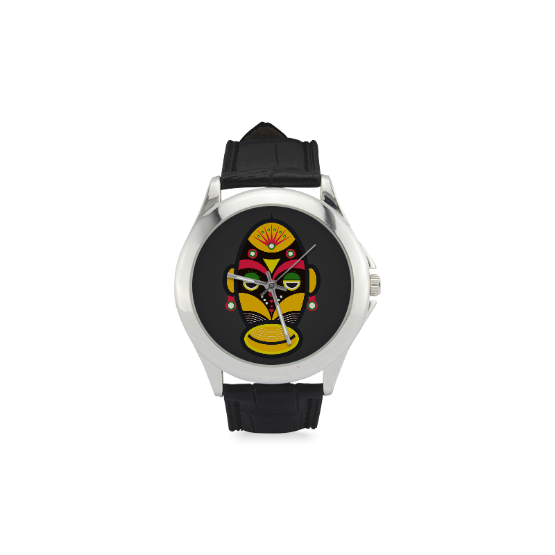 African Traditional Tribal Mask Women's Classic Leather Strap Watch(Model 203)