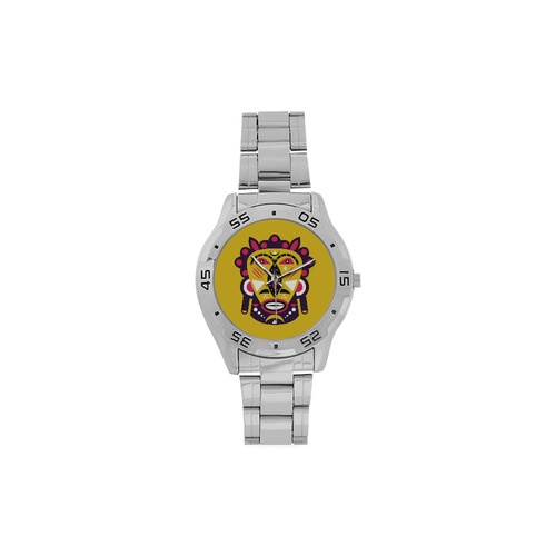 Kuba Face Mask Yellow Men's Stainless Steel Analog Watch(Model 108)