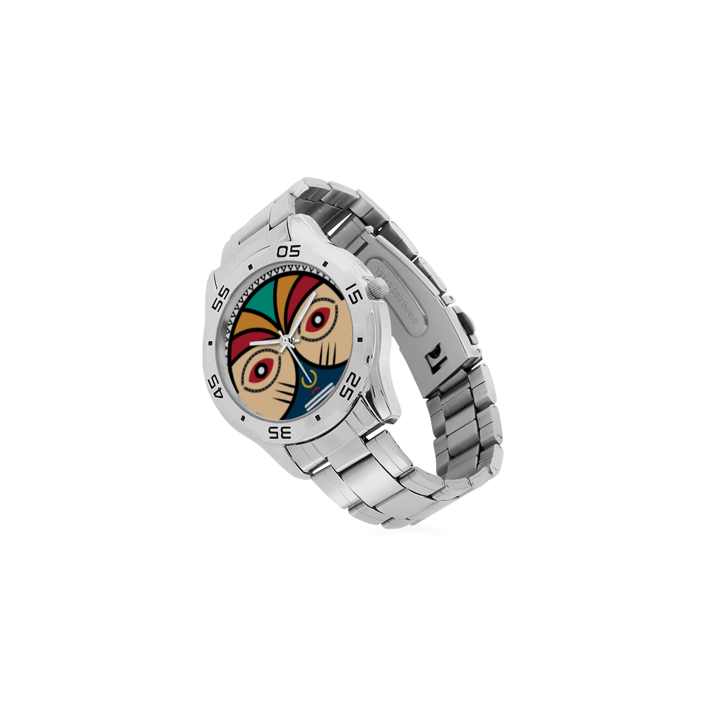 Round Tribal Mask Men's Stainless Steel Analog Watch(Model 108)