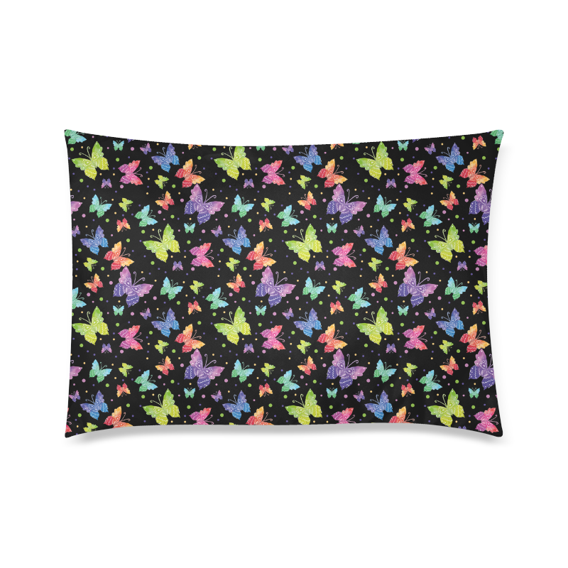 Colorful Butterflies Black Edition Custom Zippered Pillow Case 20"x30"(Twin Sides)
