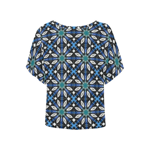 Black and Blue Geometric Women's Batwing-Sleeved Blouse T shirt (Model T44)