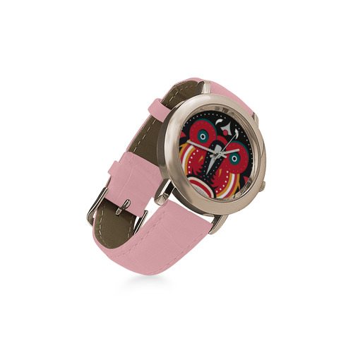 Ethnic African Tribal Women's Rose Gold Leather Strap Watch(Model 201)
