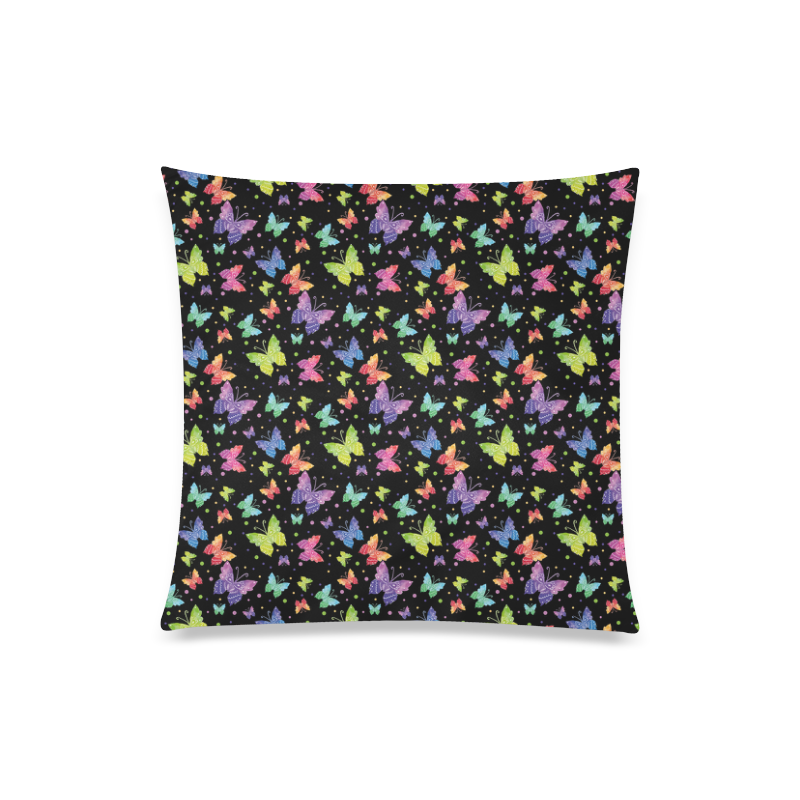 Colorful Butterflies Black Edition Custom Zippered Pillow Case 20"x20"(Twin Sides)