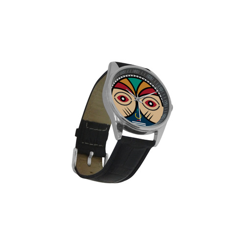 Round Tribal Mask Men's Casual Leather Strap Watch(Model 211)