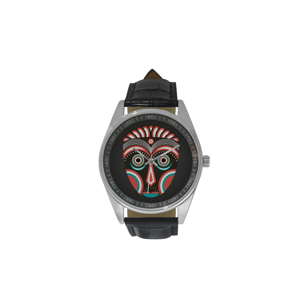 Lulua Ethnic Tribal Mask Men's Casual Leather Strap Watch(Model 211)