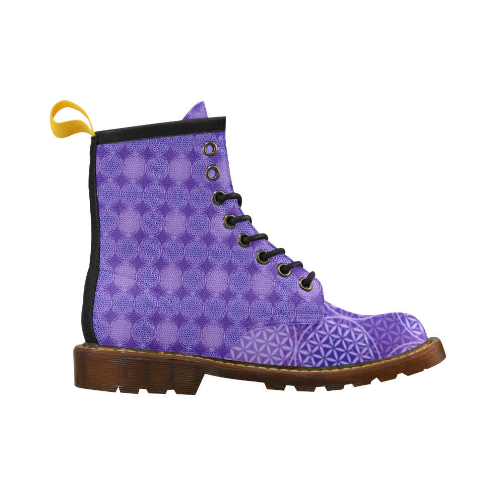 FLOWER OF LIFE stamp pattern purple violet High Grade PU Leather Martin Boots For Men Model 402H