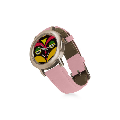 African Traditional Tribal Women's Rose Gold Leather Strap Watch(Model 201)