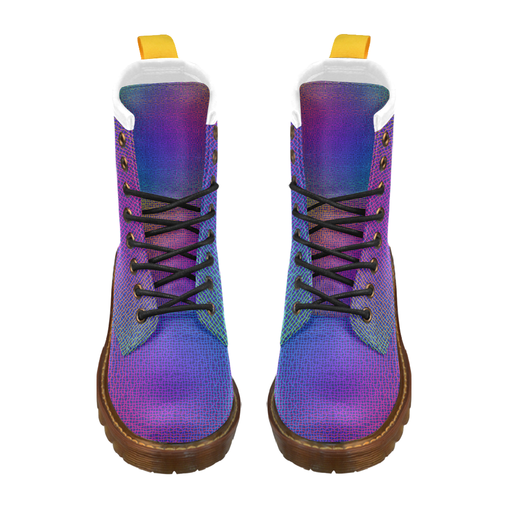 Rainbow Fine Art Grid Black High Grade PU Leather Martin Boots For Women Model 402H
