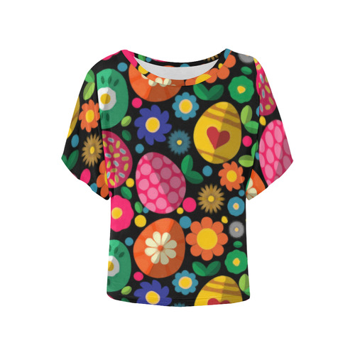 Easter Egg Pattern Pink Orange Green Women's Batwing-Sleeved Blouse T shirt (Model T44)