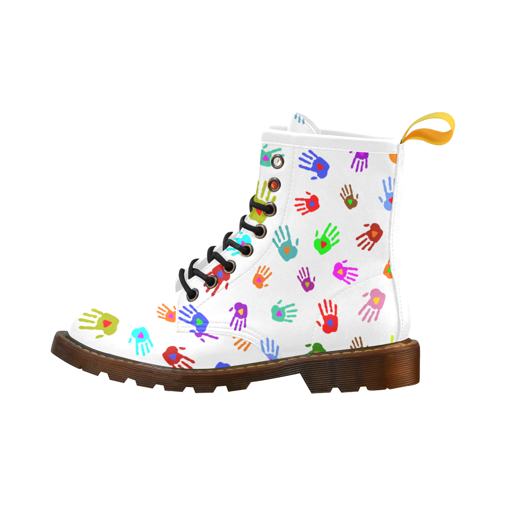 Multicolored HANDS with HEARTS love pattern High Grade PU Leather Martin Boots For Men Model 402H
