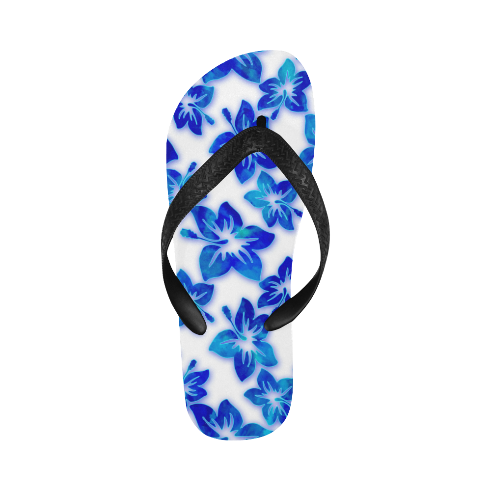 blue hibiscus Flip Flops for Men/Women (Model 040)