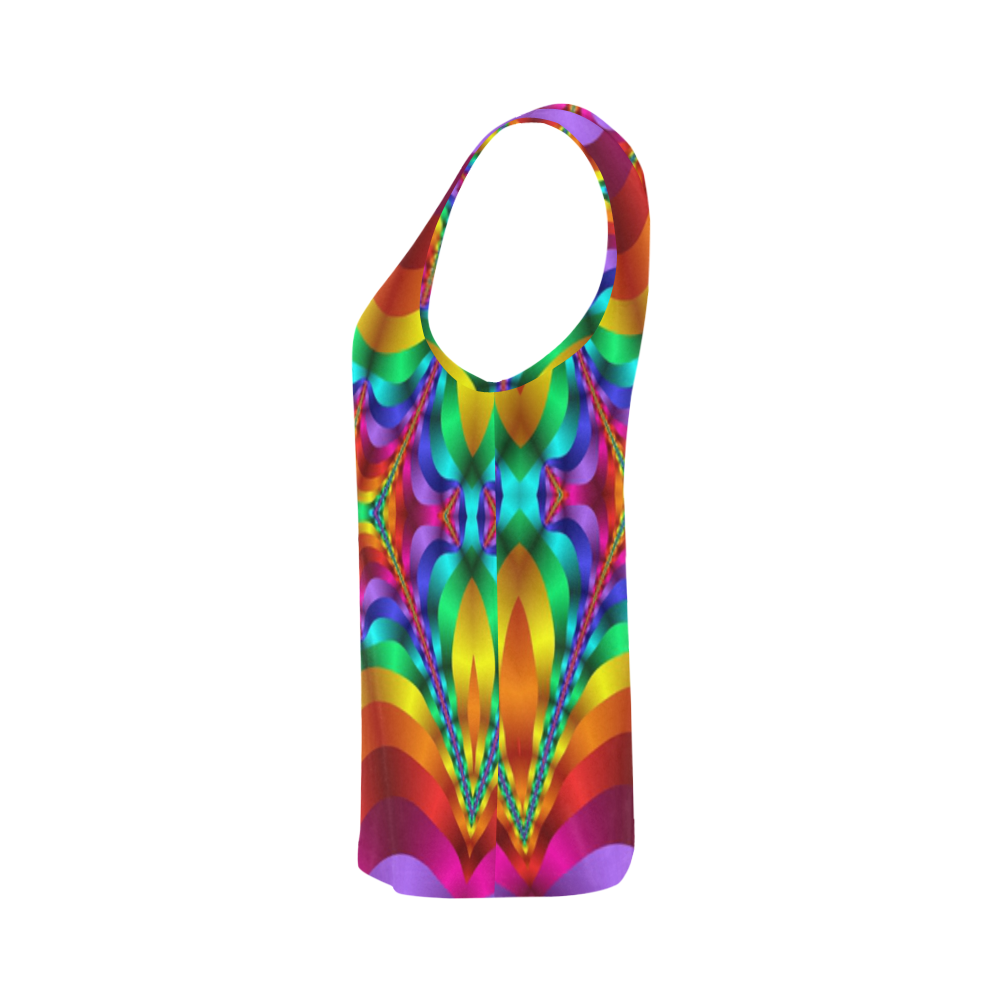 Rainbow Colored Light Waves Heartbeat Fractal All Over Print Tank Top for Women (Model T43)