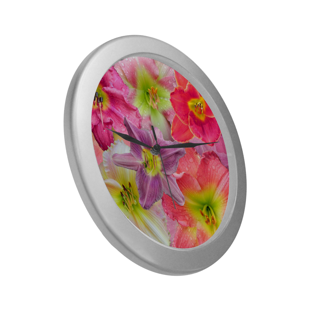 wonderful floral 22A  by FeelGood Silver Color Wall Clock