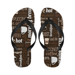 Brown, Chocolate, Coffee, Cappuccino, Latte, Words Pattern. Flip Flops for Men/Women (Model 040)