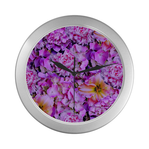 wonderful floral 24  by FeelGood Silver Color Wall Clock