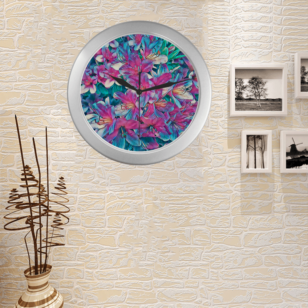 wonderful floral 25A  by FeelGood Silver Color Wall Clock