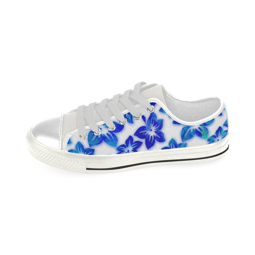 blue hibiscus Low Top Canvas Shoes for Kid (Model 018)