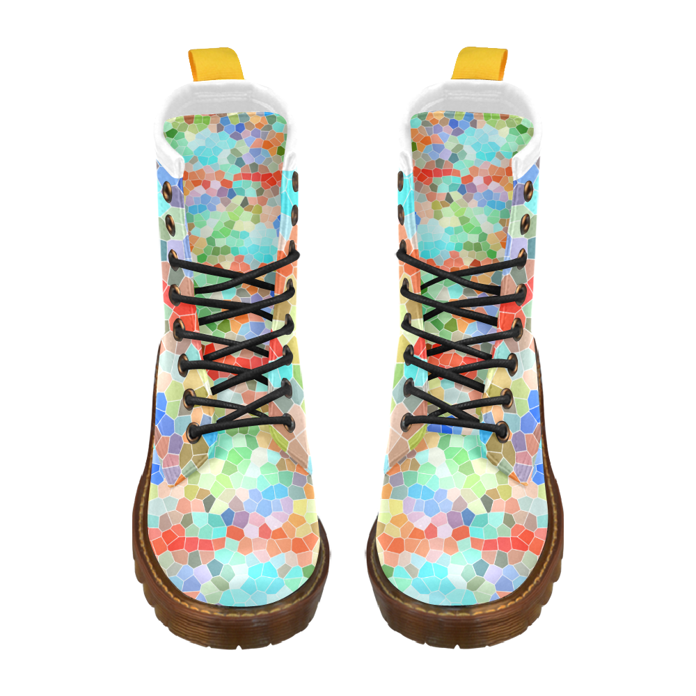 Colorful Mosaic High Grade PU Leather Martin Boots For Women Model 402H