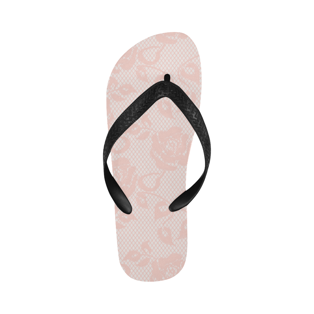 Pink Roses, Rose Flowers, Lace Effect, Floral Pattern Flip Flops for Men/Women (Model 040)