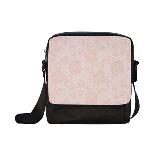 Pink Roses, Rose Flowers, Lace Effect, Floral Pattern Crossbody Nylon Bags (Model 1633)