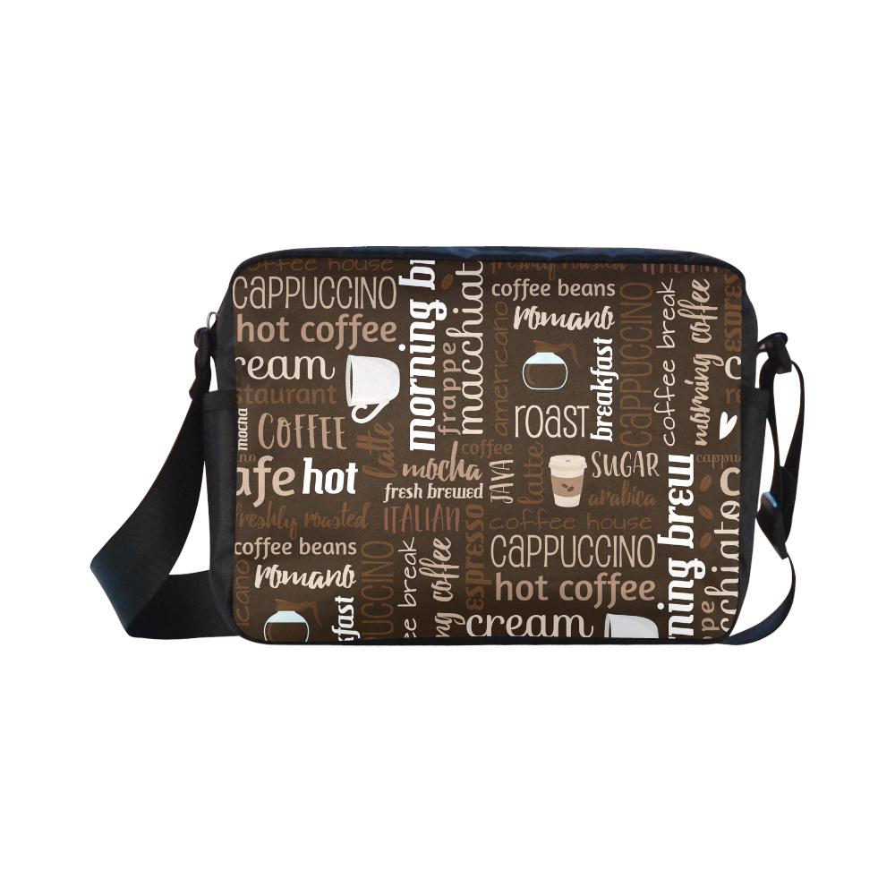 Brown, Chocolate, Coffee, Cappuccino, Latte, Words Pattern. Classic Cross-body Nylon Bags (Model 1632)
