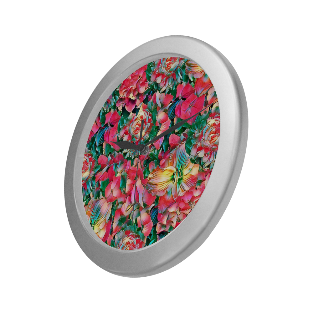 wonderful floral 24B  by FeelGood Silver Color Wall Clock